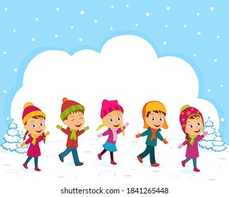 cartoon little kids on the winter background,illustration,vector