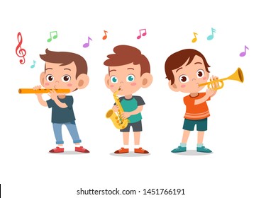 Cartoon little kids playing music