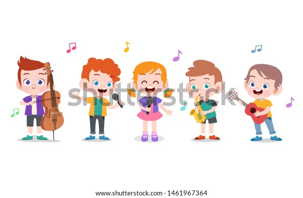 Cartoon Little Kids Playing Music Vector Stock Vector (Royalty Free ...
