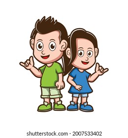 Cartoon Little Kids Showing Shaka Hand Stock Vector (Royalty Free ...