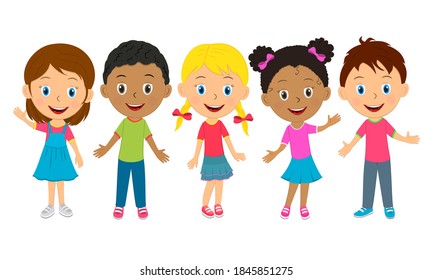 Group Multicultural Kids Standing Togetherillustrationvector Stock ...