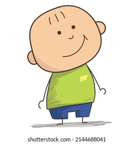 Cartoon little man smiling on white background. Vector EPS