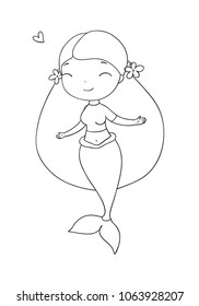 Cartoon little mermaid and fish . Siren. Sea theme. vector illustration on a white background.