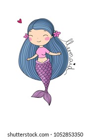 Cartoon little mermaid. Siren. Sea theme. vector illustration on a white background. 