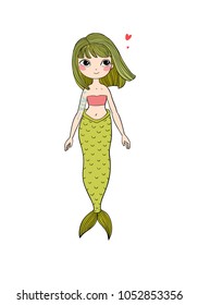 Cartoon little mermaid. Siren. Sea theme. vector illustration on a white background. 