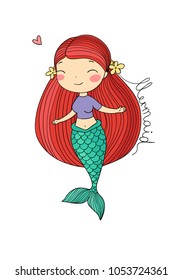 Cartoon little mermaid . Siren. Sea theme. vector illustration on a white background.