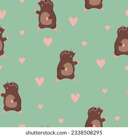 Cartoon little moles pattern. Seamless cute animals vector illustration