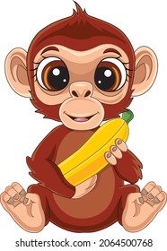 Cartoon little monkey holding banana