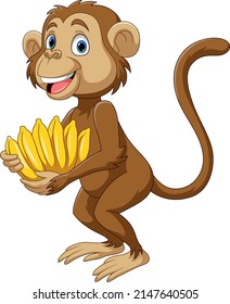 Cartoon little monkey holding banana