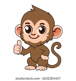 Cartoon Little Monkey Make Thumb up Pose Digital Source Vectors Illustration