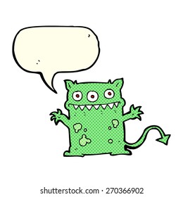 cartoon little monster with speech bubble