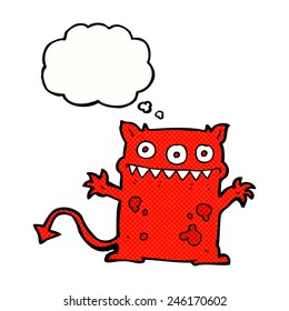 cartoon little monster with thought bubble