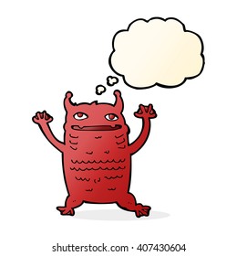 cartoon little monster with thought bubble