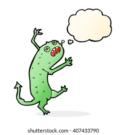 cartoon little monster with thought bubble