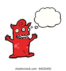 cartoon little monster with thought bubble