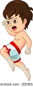 Cartoon little muay thai fighting