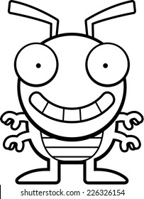 A cartoon little orange bug standing and smiling.