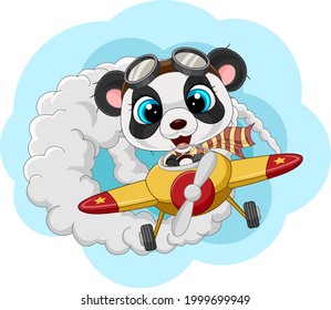 Cartoon little panda operating a plane