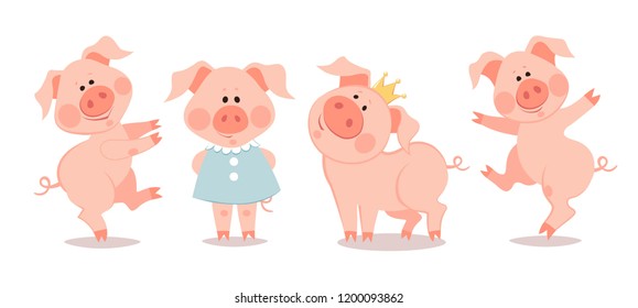 Cartoon little piglets. The year of the pig. Chinese New Year.