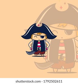 Cartoon little pirate icon fun logo and mascot design