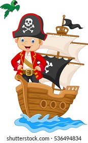 Cartoon little pirate on his ship