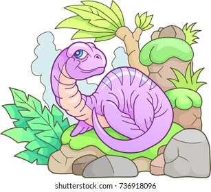cartoon little plesiosaur, funny illustration