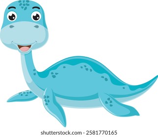 Cartoon little plesiosaurus on white background