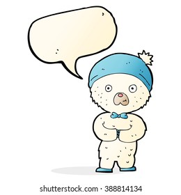 cartoon little polar bear with speech bubble