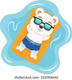 Cartoon kleine Eisbären Sonnenbaden mit Sonnenbrille