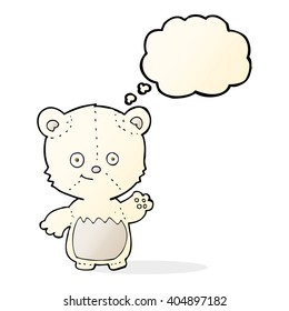 cartoon little polar bear waving with thought bubble