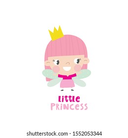 Cartoon Little princess vector print. Funny children vector illustration
