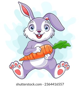 Cartoon little rabbit holding a carrot