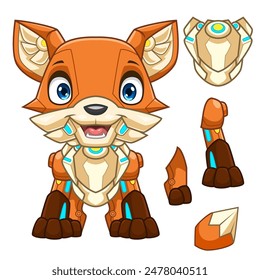 Cartoon little robot fox is sitting