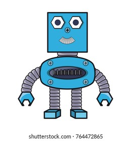cartoon little robot icon over white background colorful design vector illustration