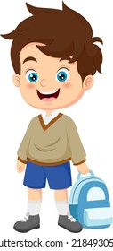 Cartoon little school boy holding a bag