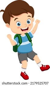 Cartoon little school boy jumping