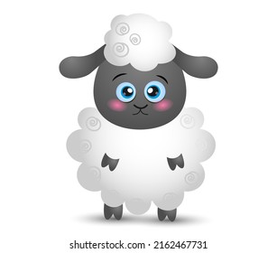 Cartoon little sheep. Can be used for for childish t-shirt prints, nursery poster, baby shower greeting card. Cute sheep isolated on white background.
