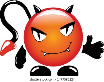 Cartoon little sly devil emoticon. Vector illustration
