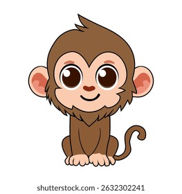 Cartoon Little Smiling Monkey Digital Source Vectors Illustration 