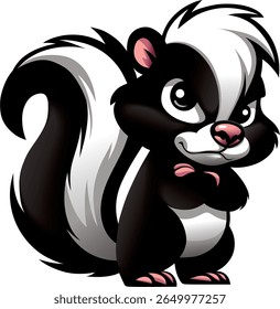 Cartoon little sneaky skunk. Vector drawing