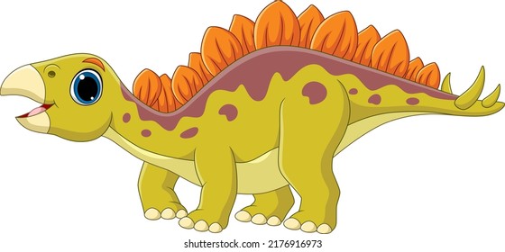 Cartoon little stegosaurus on white background