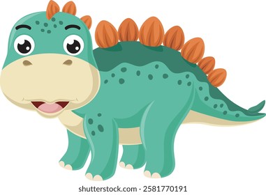 Cartoon little stegosaurus on white background