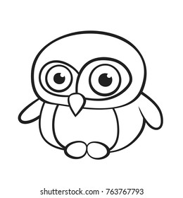 Cartoon little surprised penguin on white background. Isolated black and white vector illustration.