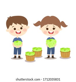 Cartoon Little Thai Farmer have Cabbage Vector