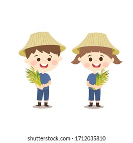 Cartoon Little Thai Farmer Vector    