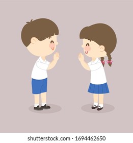 Cartoon Little Thai Students Vektorillustration