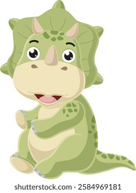 Cartoon little triceratops sitting on white background