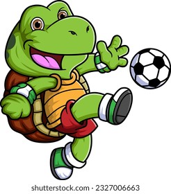 Cartoon little turtle playing soccer of illustration