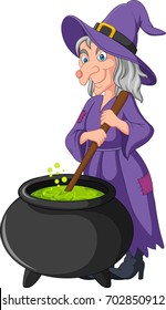 Cartoon Little Witch Preparing Potion