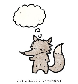 caricatura lobo pequeño con burbuja de pensamiento